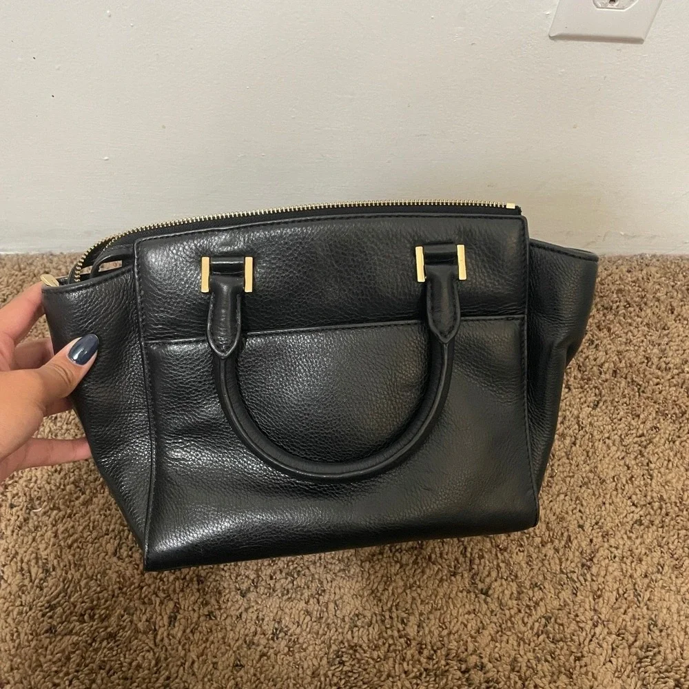 Michael Kors Black‎ Leopard Trim Satchel Handbag Gold MK Logo